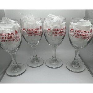 Christmas Calories Don't Count Set of 4 Wine Glasses 10oz Santa Holiday Party
